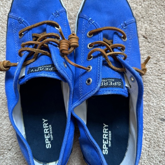 SPERRY Top-Sider Marine Blue Shoes MISMATCHED SIZES 8 & 8.5 Leather Laces Curled - Picture 2 of 12